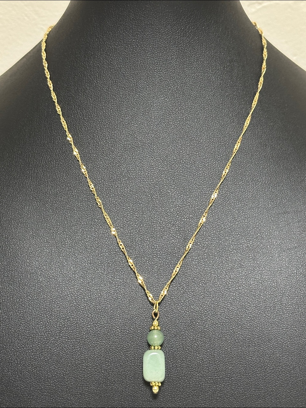 European 750 Gold Flat Link Twist Chain Artisan Natural Stone Pendant Necklace - Picture 6 of 12